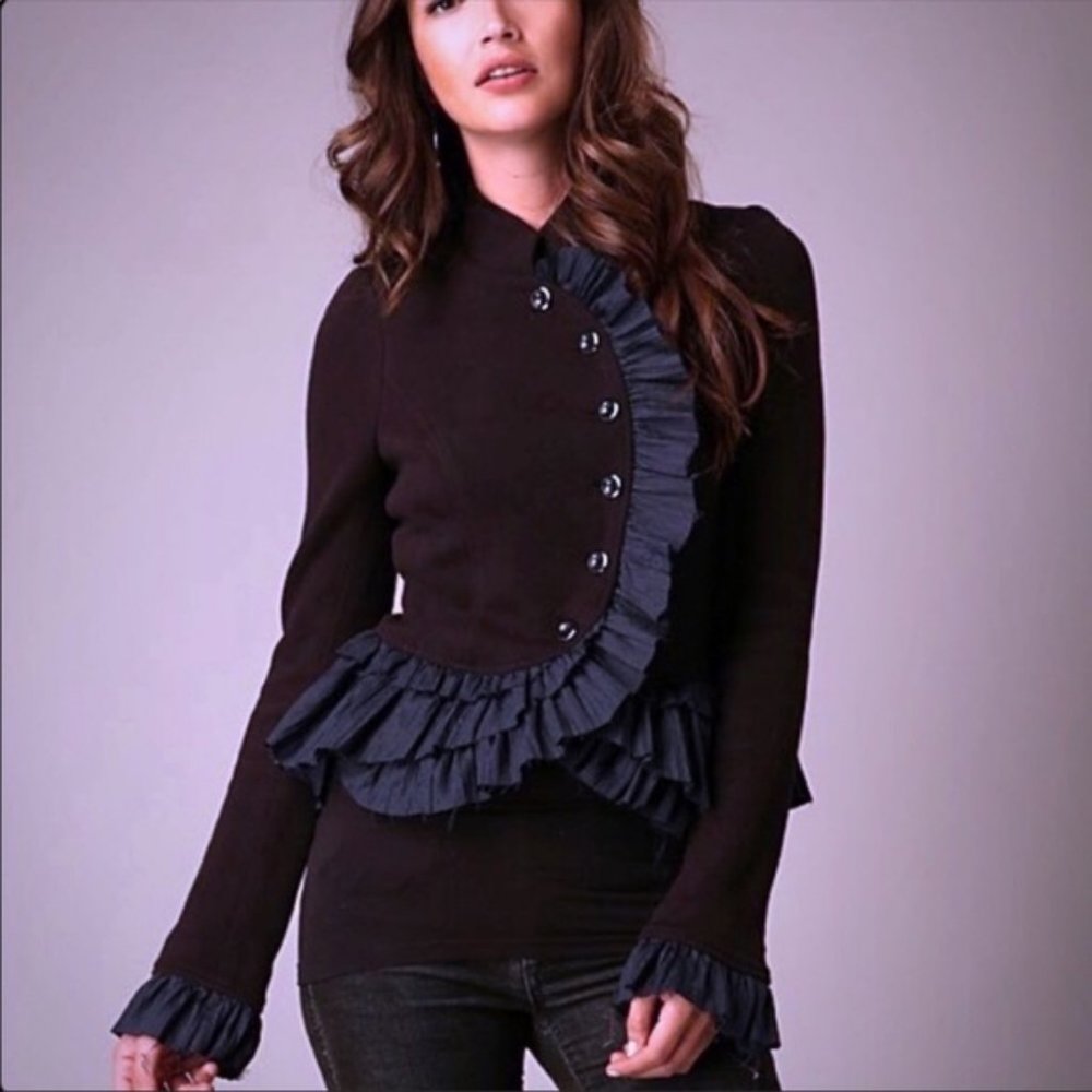 Free People Military Ruffle Jacket - Size 6